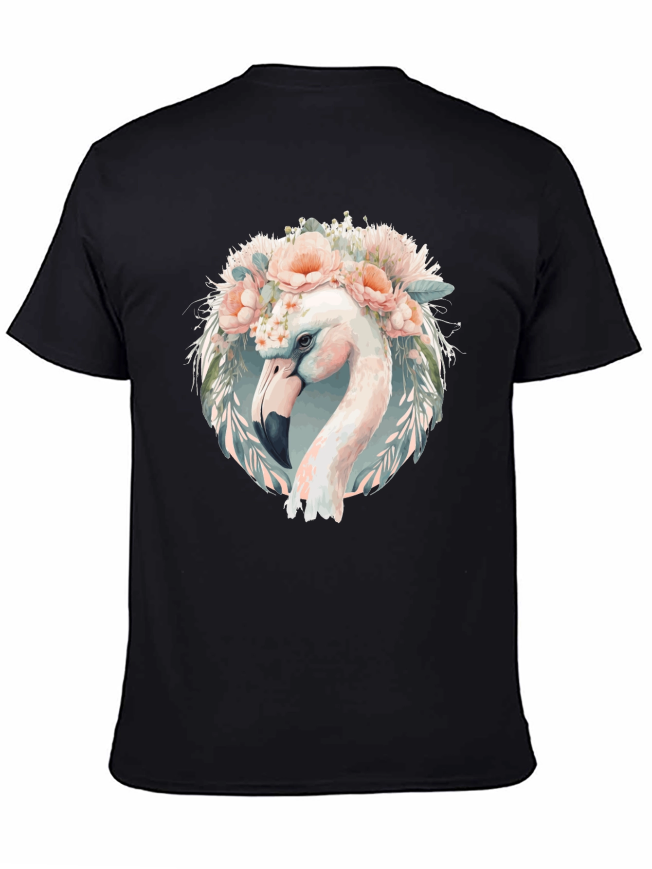 Floral Flamingo Graphic Tee - Black Cotton T-Shirt