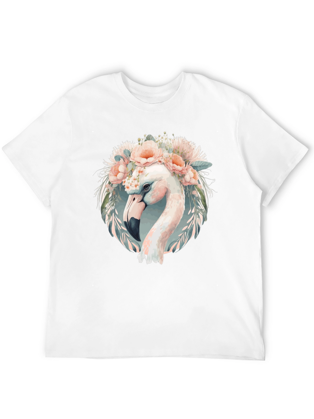 Floral Flamingo Graphic Tee - Black Cotton T-Shirt