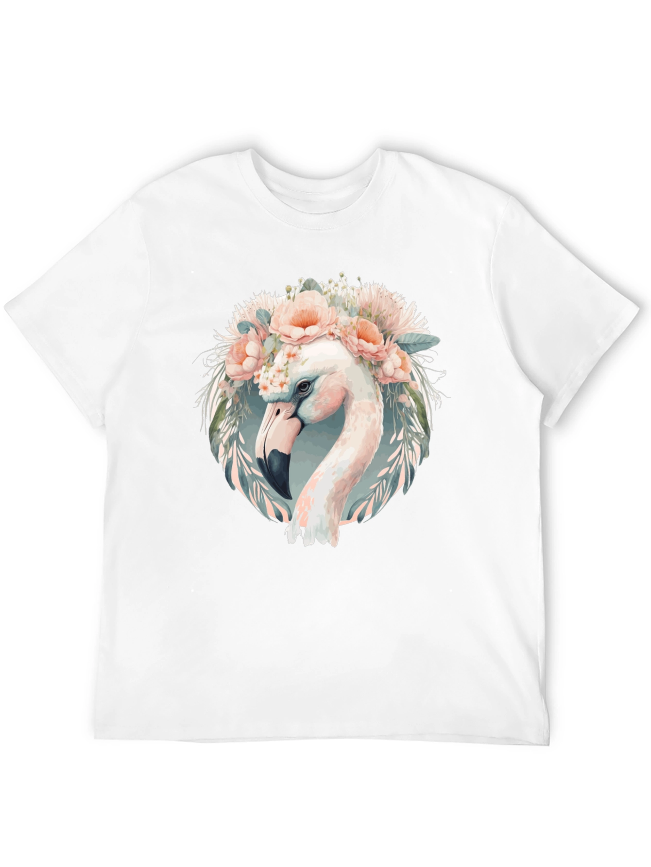 Floral Flamingo Graphic Tee - Black Cotton T-Shirt