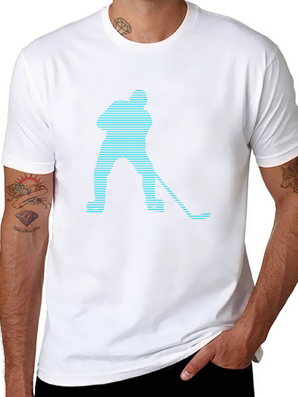Hockey Player Graphic Tee - Modern Striped Design