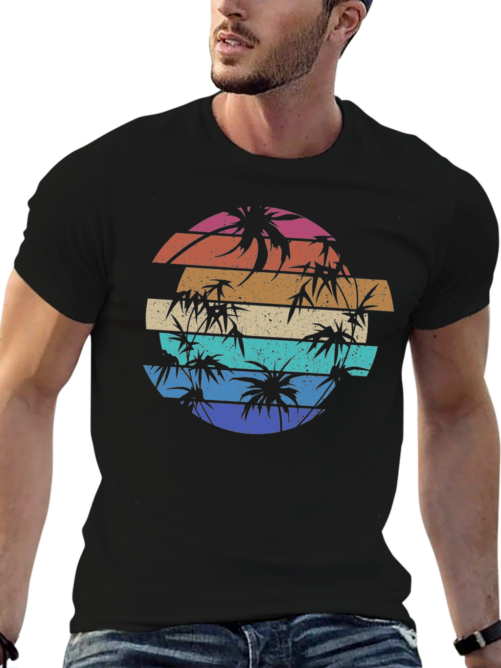Retro Sunset Palm Tree Graphic Tee
