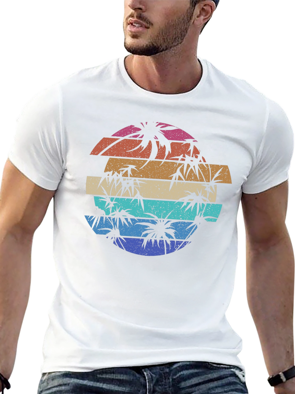 Retro Sunset Palm Tree Graphic Tee