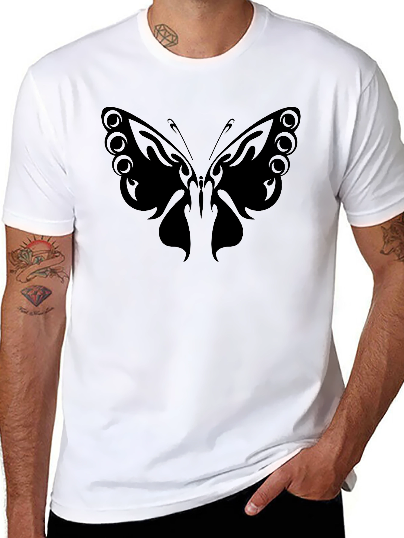 Butterfly Graphic Tee - Stylish Black Cotton T-Shirt