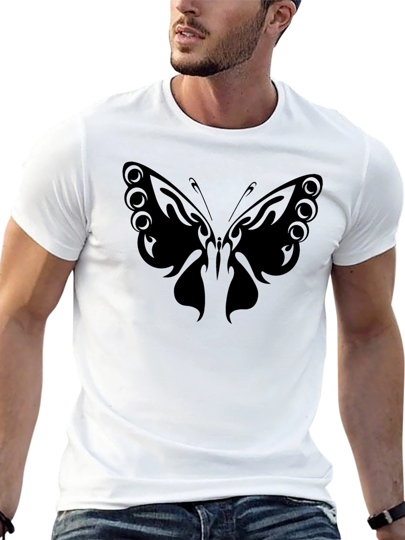 Butterfly Graphic Tee - Stylish Black Cotton T-Shirt