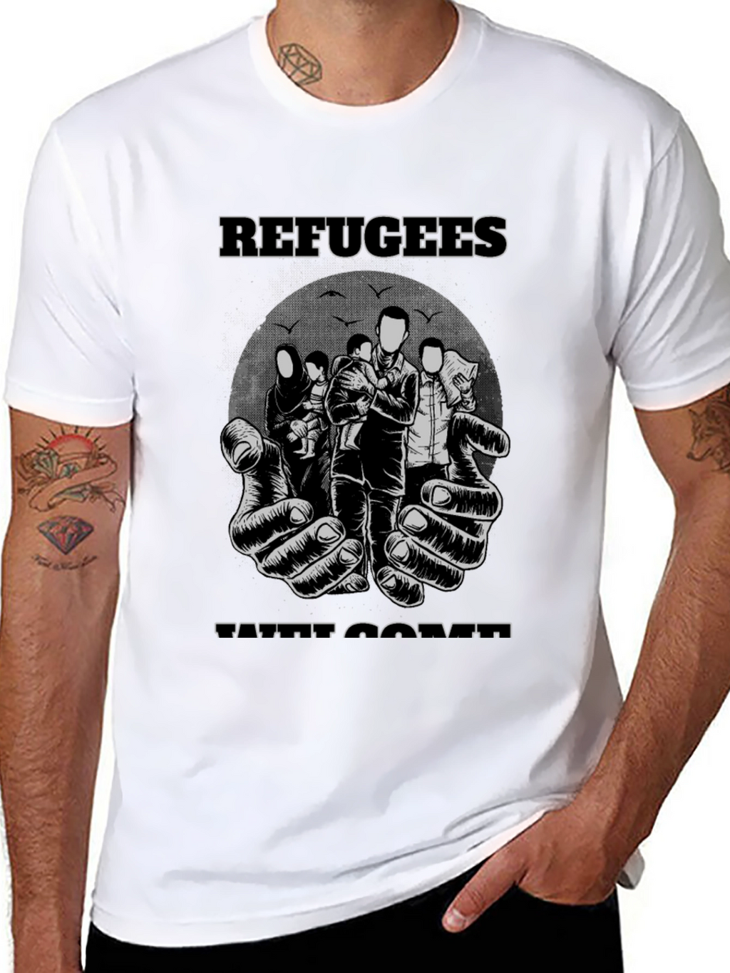 Refugees Welcome Graphic T-Shirt - Black