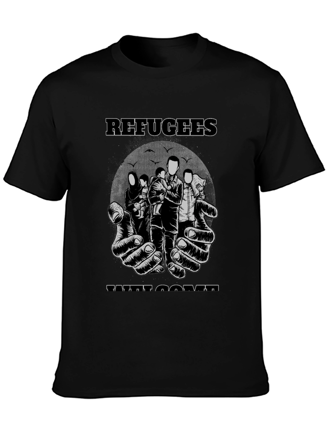 Refugees Welcome Graphic T-Shirt - Black
