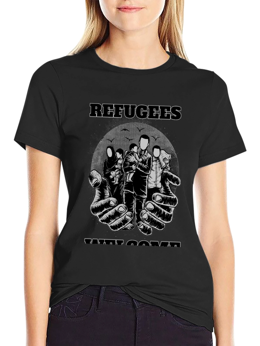 Refugees Welcome Graphic T-Shirt - Black