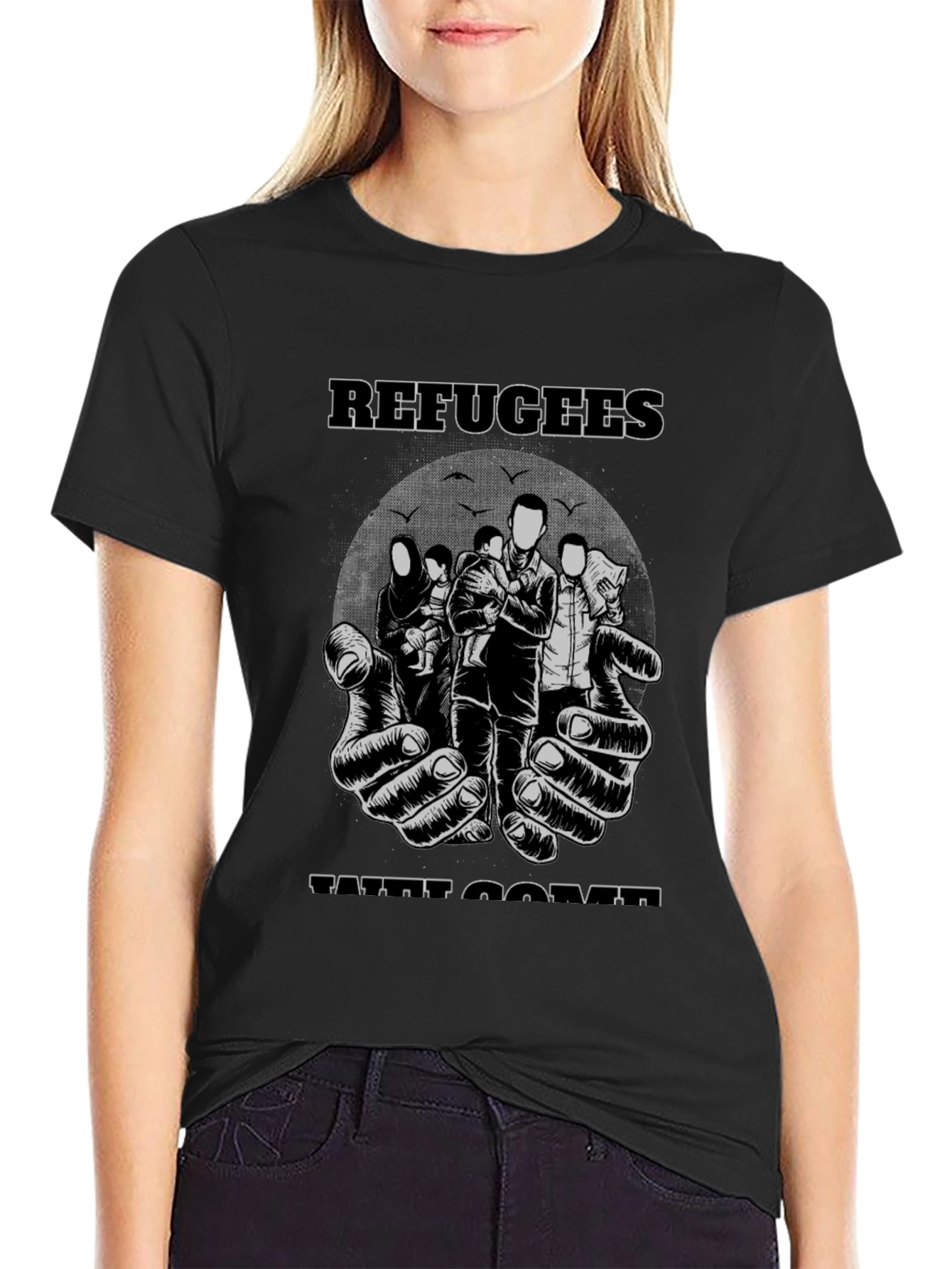 Refugees Welcome Graphic T-Shirt - Black