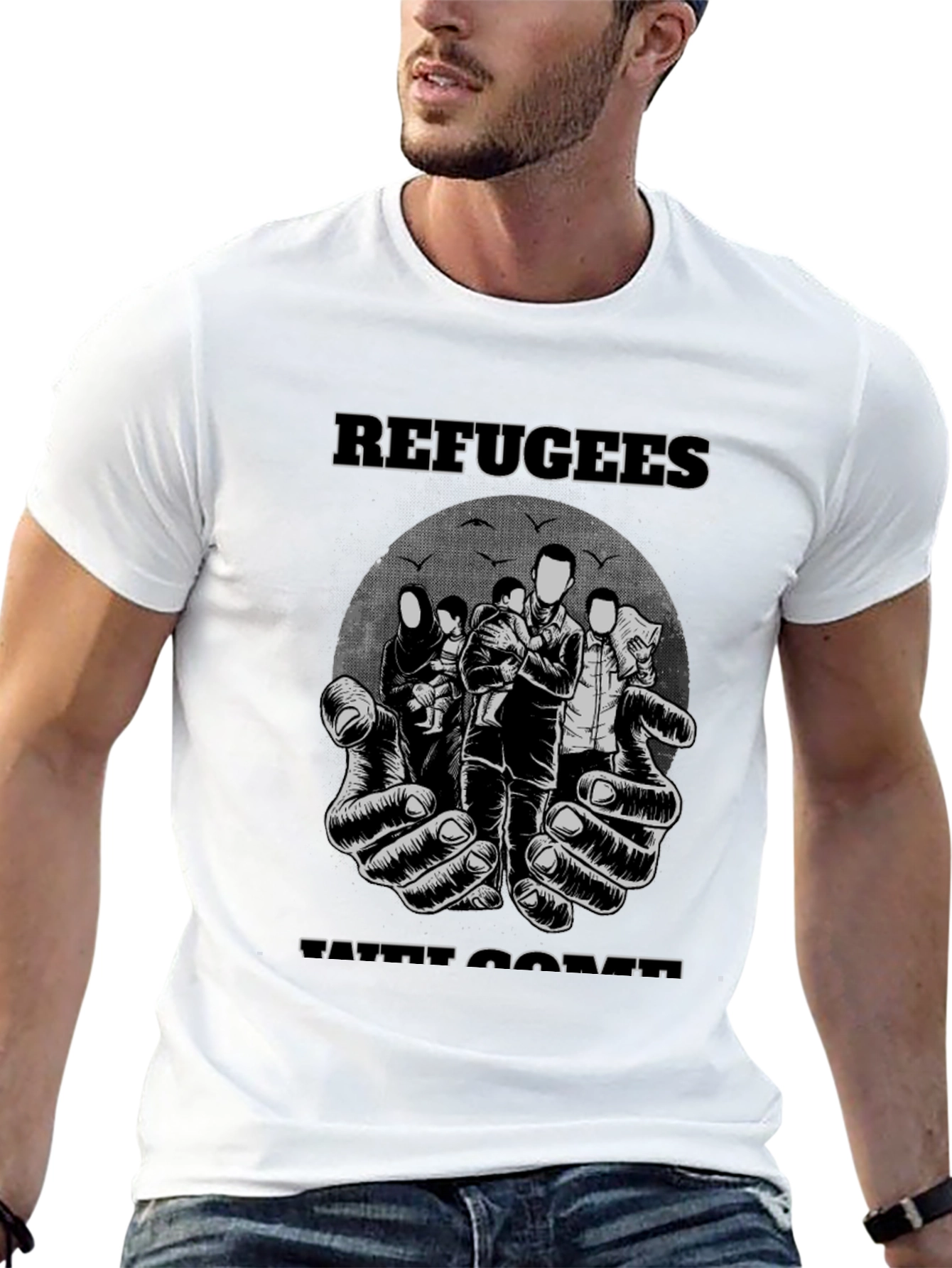 Refugees Welcome Graphic T-Shirt - Black