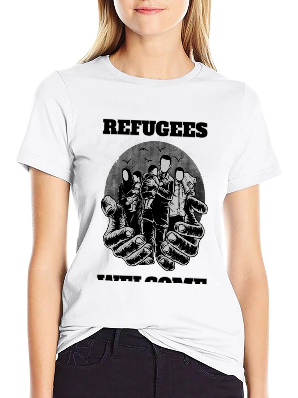 Refugees Welcome Graphic T-Shirt - Black