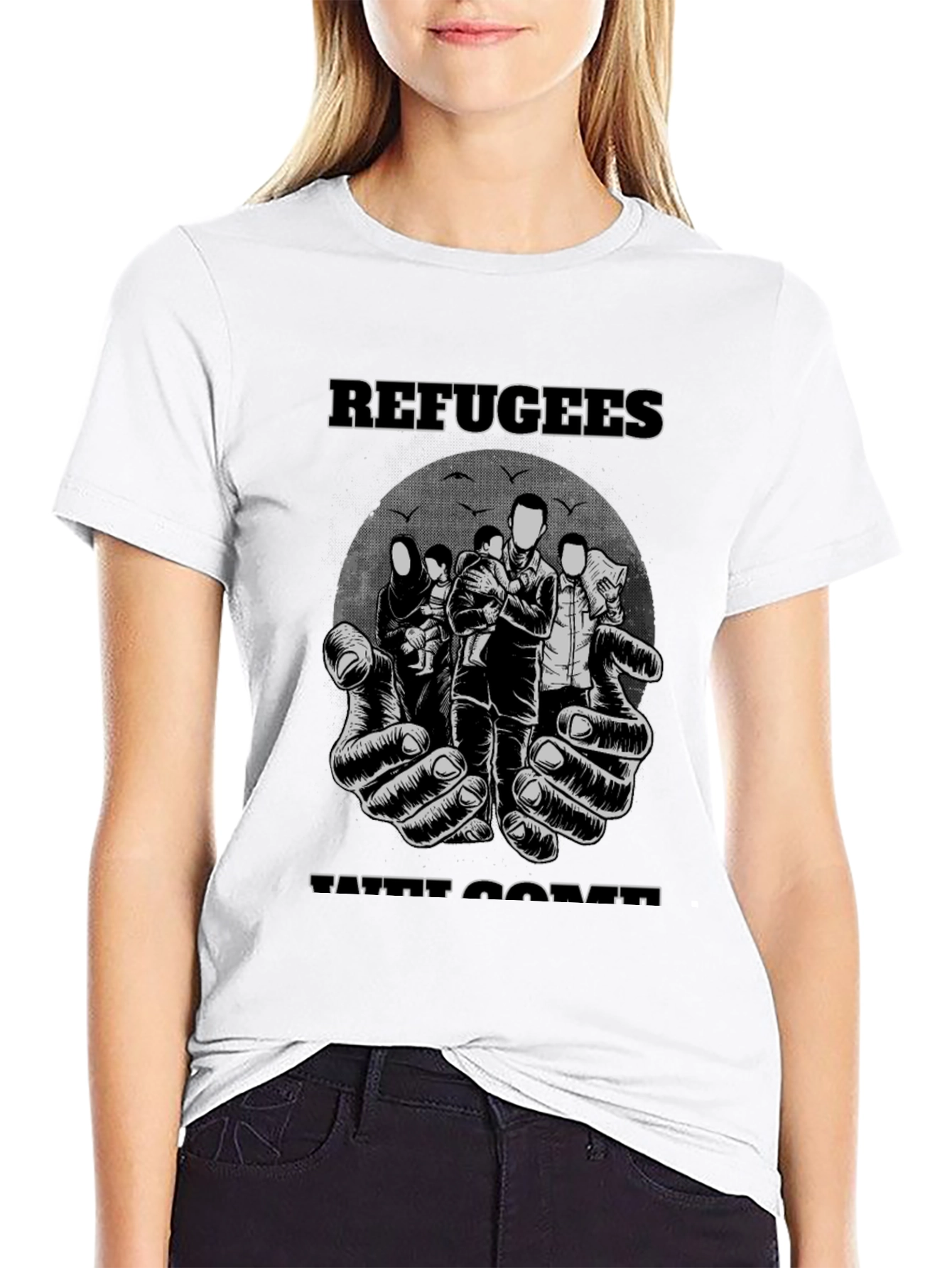 Refugees Welcome Graphic T-Shirt - Black