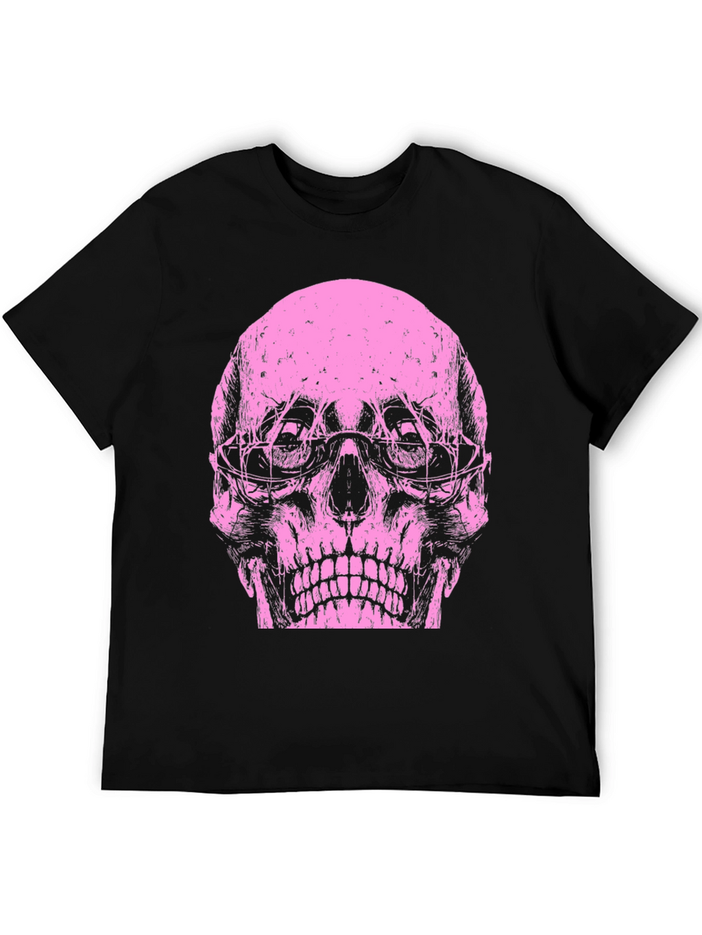 Skull Graphic Tee - Pink Print on Black