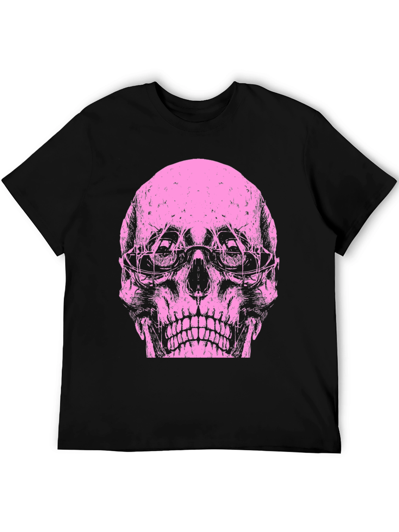 Skull Graphic Tee - Pink Print on Black
