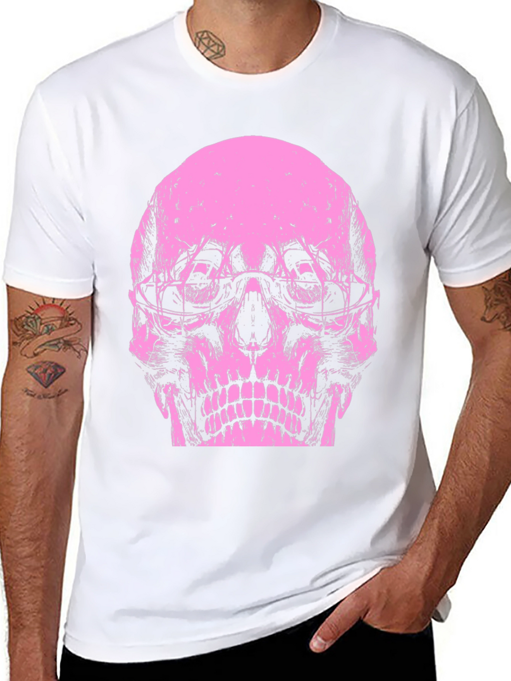 Skull Graphic Tee - Pink Print on Black