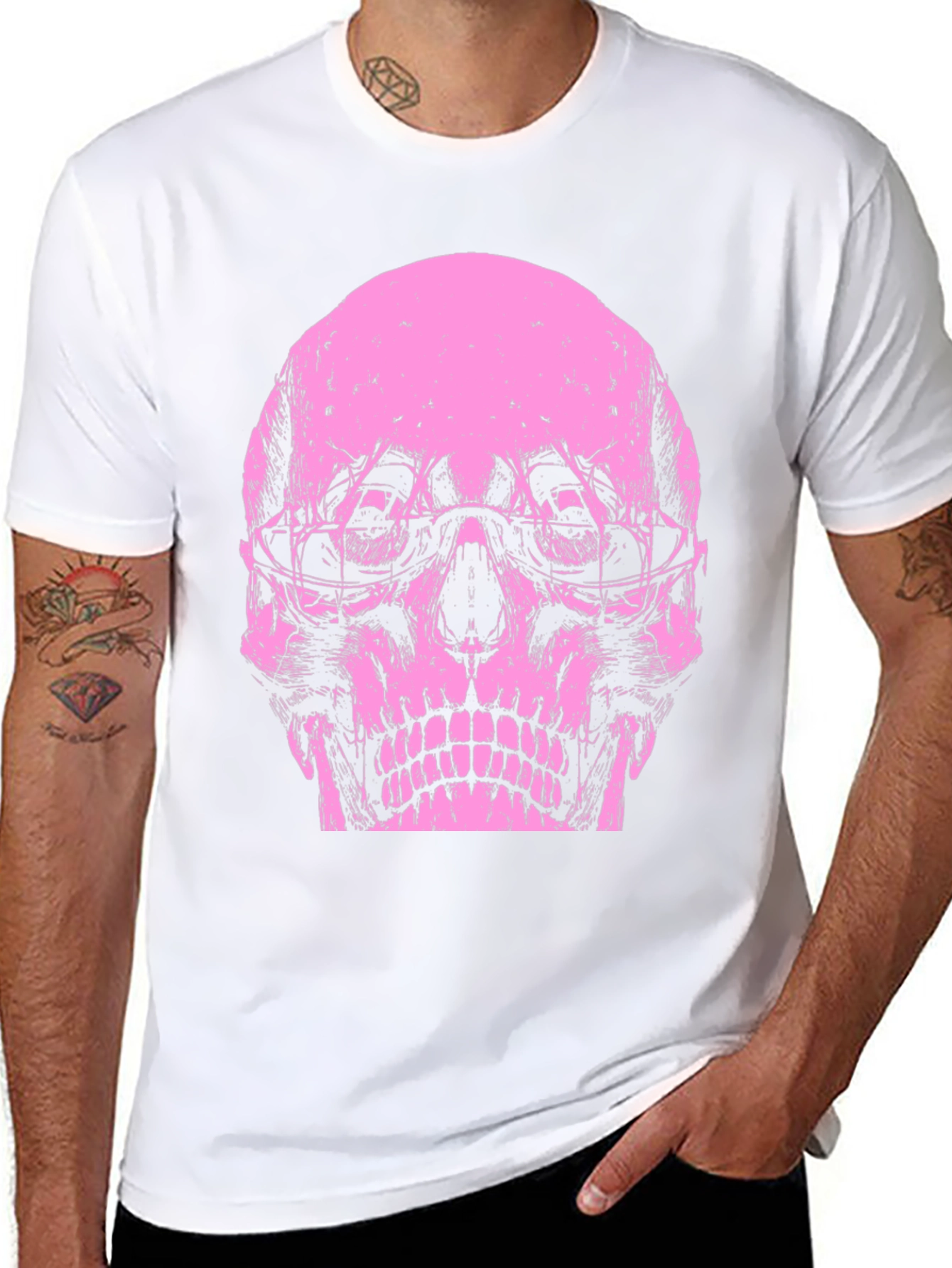 Skull Graphic Tee - Pink Print on Black