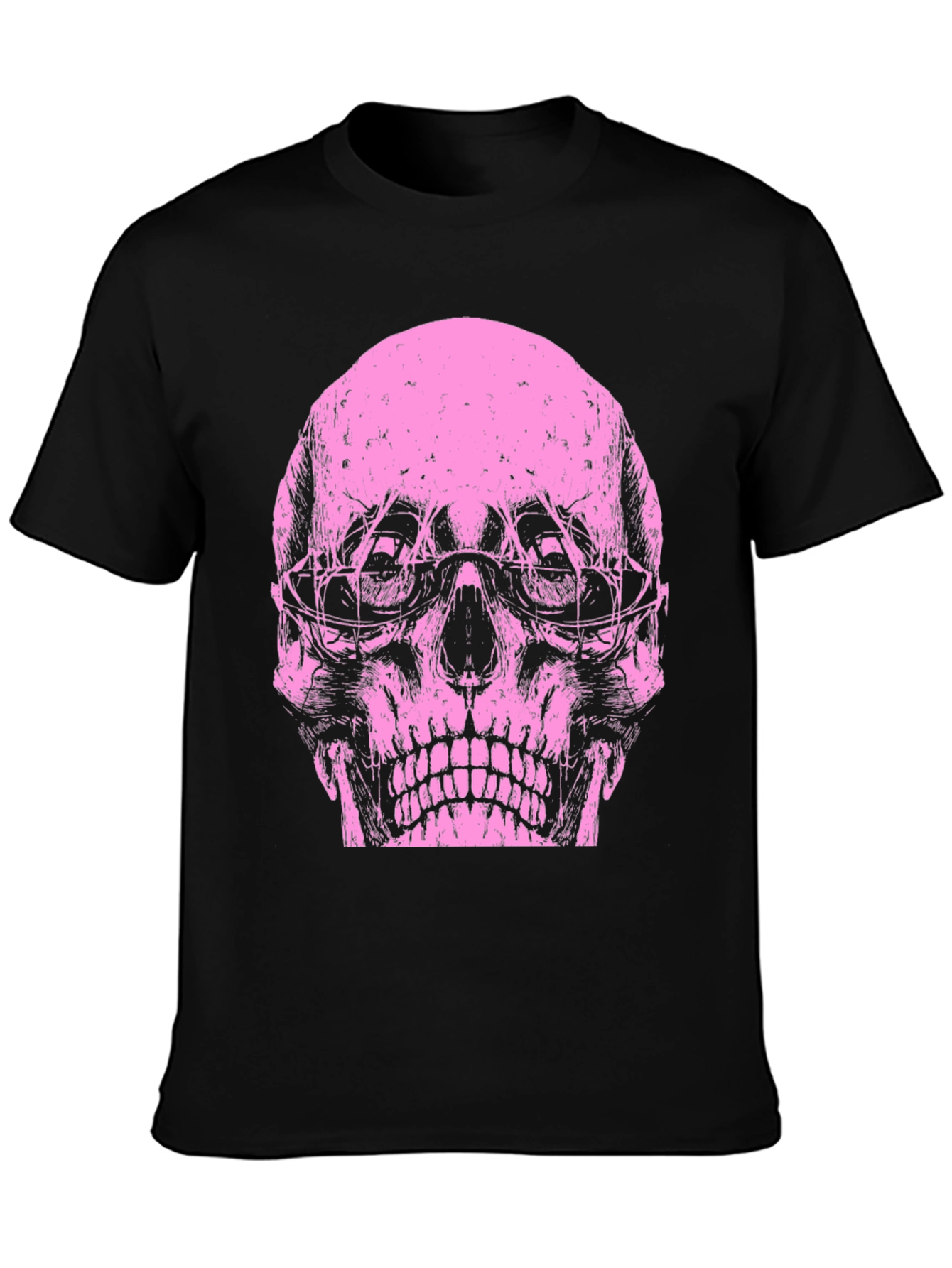 Skull Graphic Tee - Pink Print on Black