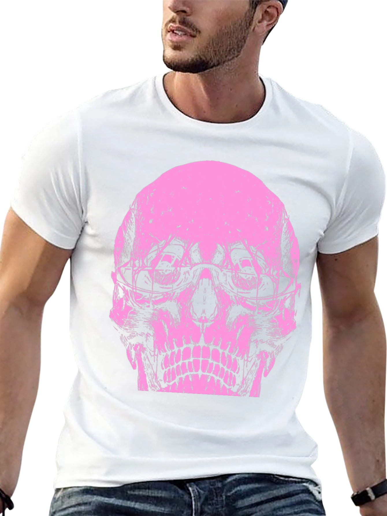 Skull Graphic Tee - Pink Print on Black