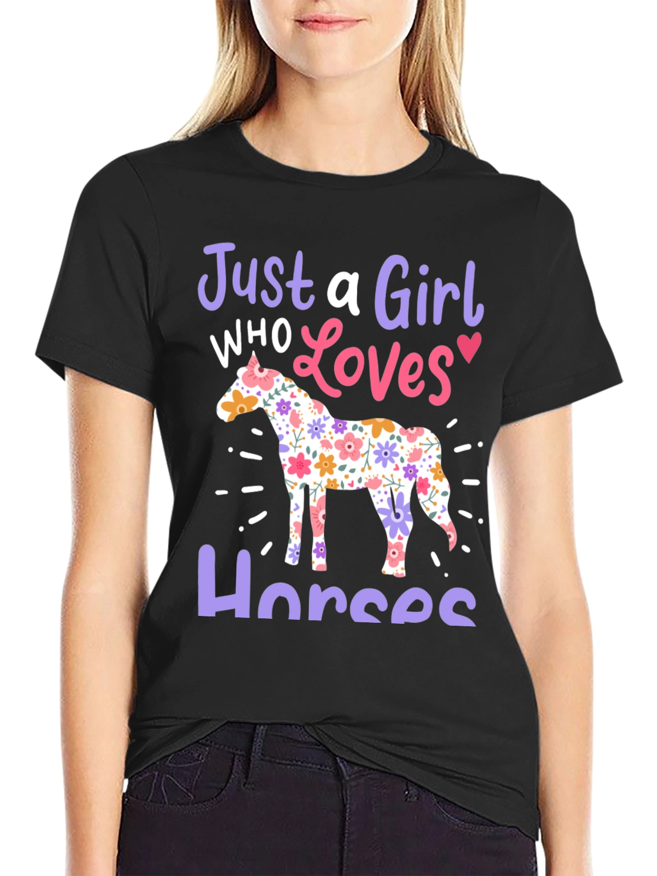 Just a Girl Who Loves Horses Black T-Shirt
