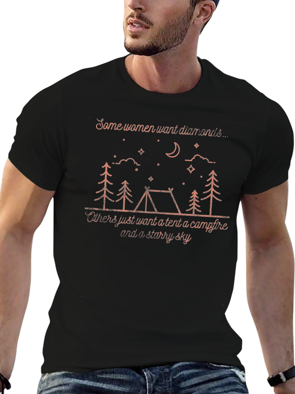 Womens Camping Tent & Starry Sky Graphic T-Shirt