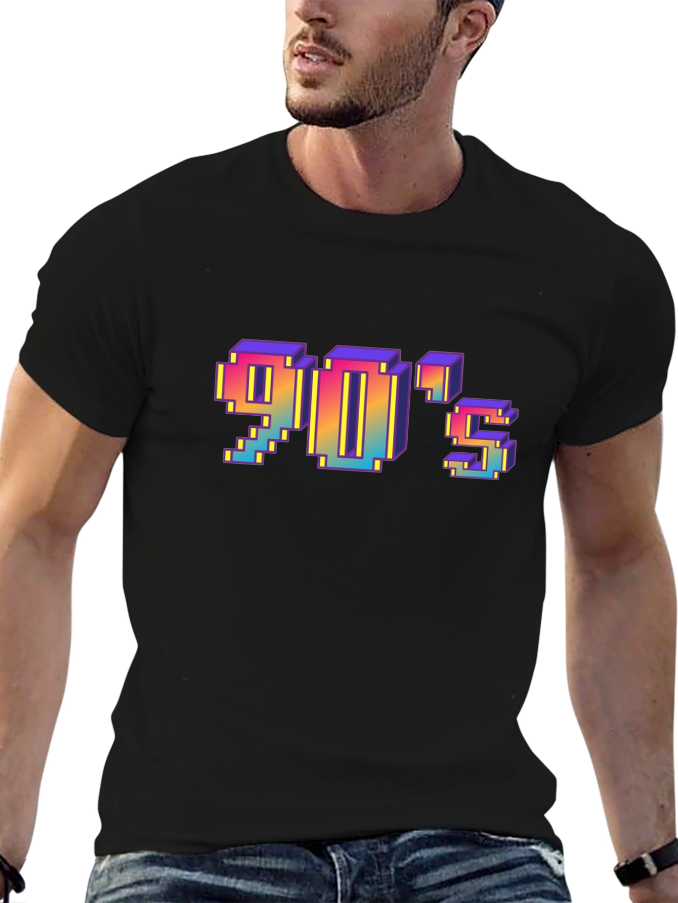 Retro 90s Pixel Art T-Shirt - Black