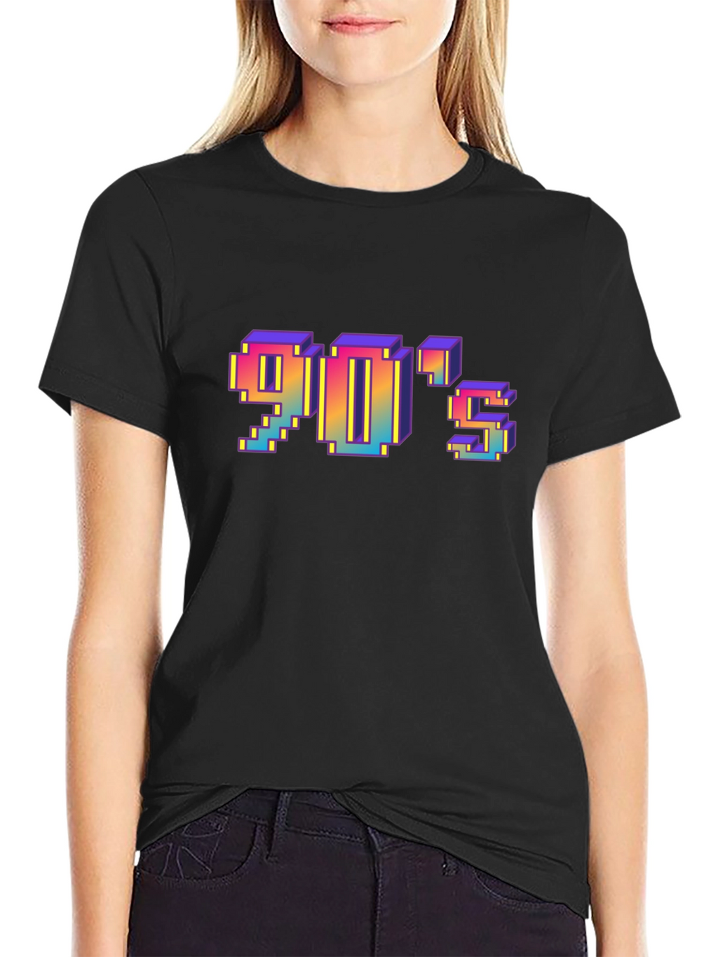 Retro 90s Pixel Art T-Shirt - Black