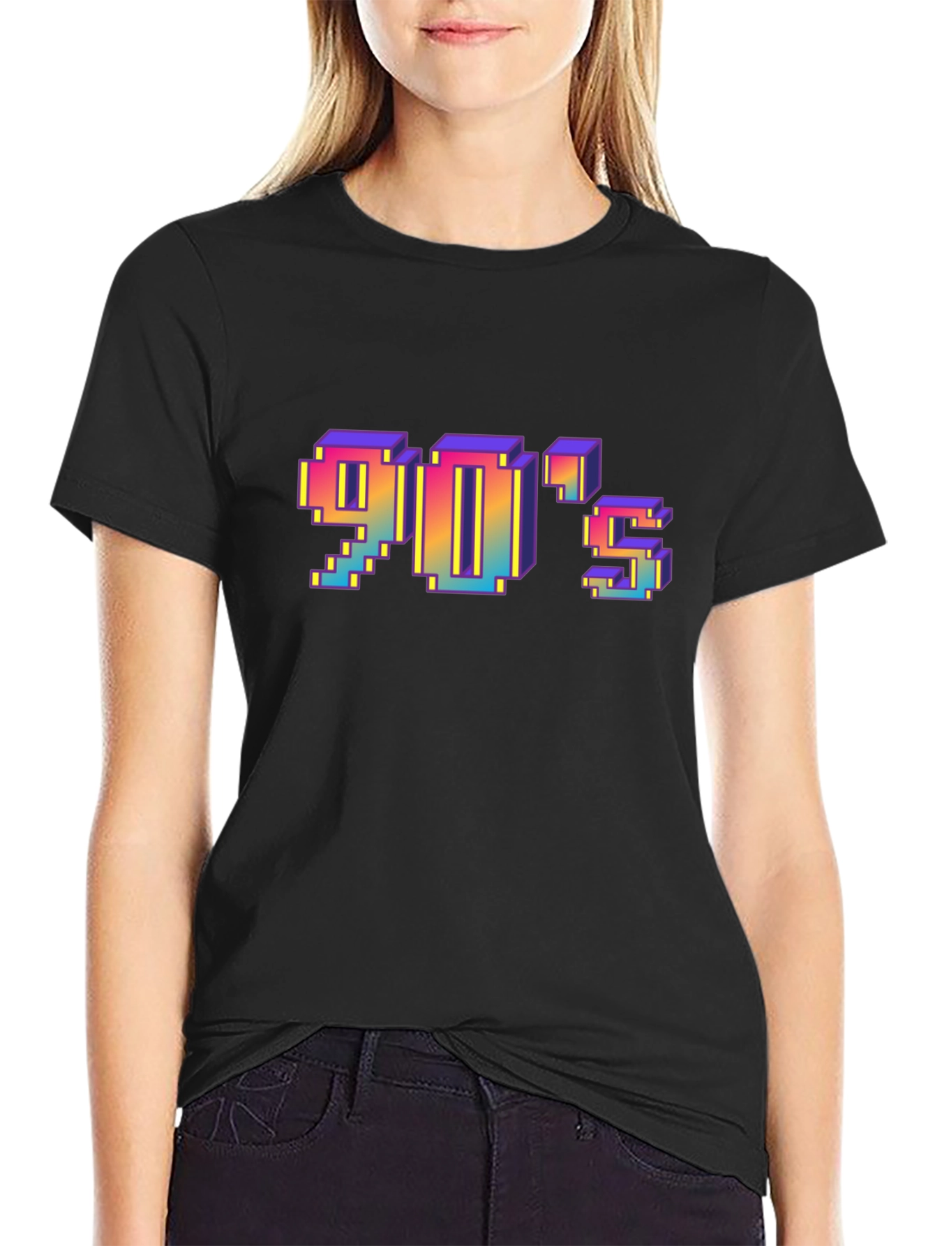 Retro 90s Pixel Art T-Shirt - Black