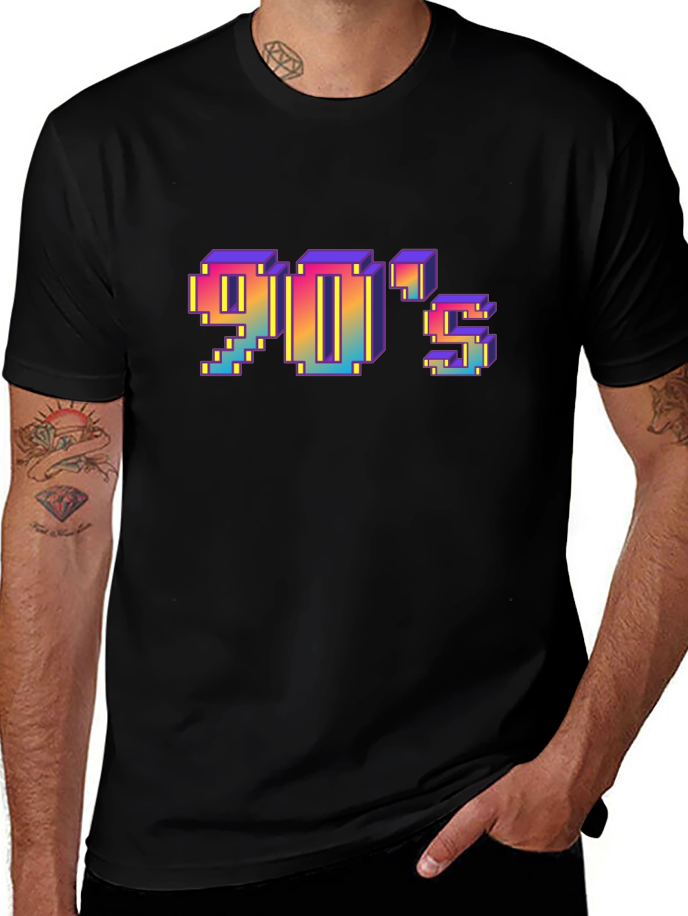 Retro 90s Pixel Art T-Shirt - Black