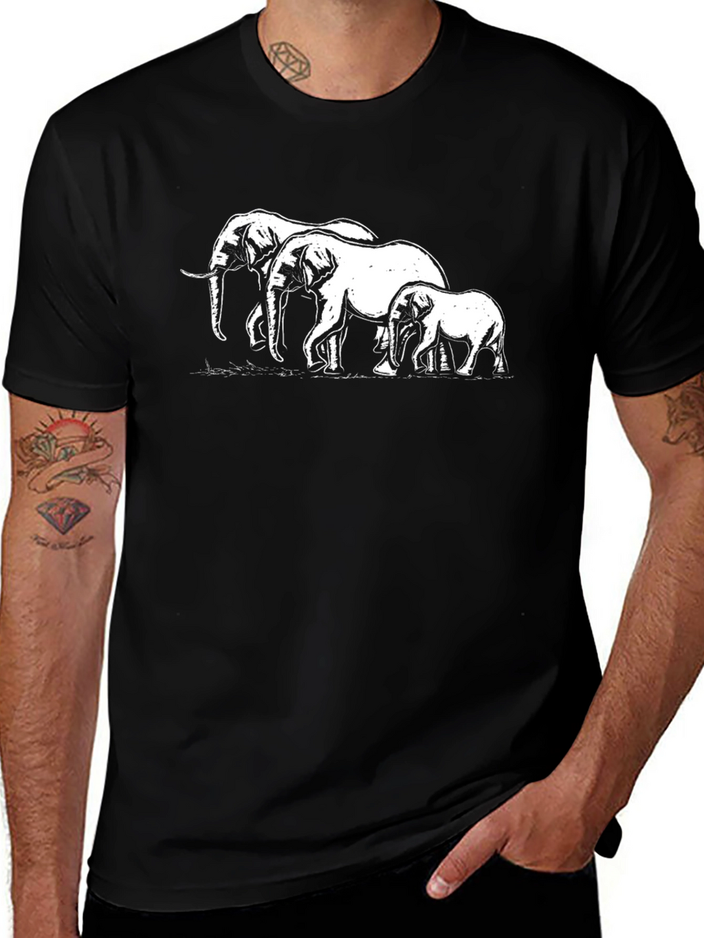 Elephant Family Graphic Tee - Black Cotton T-Shirt