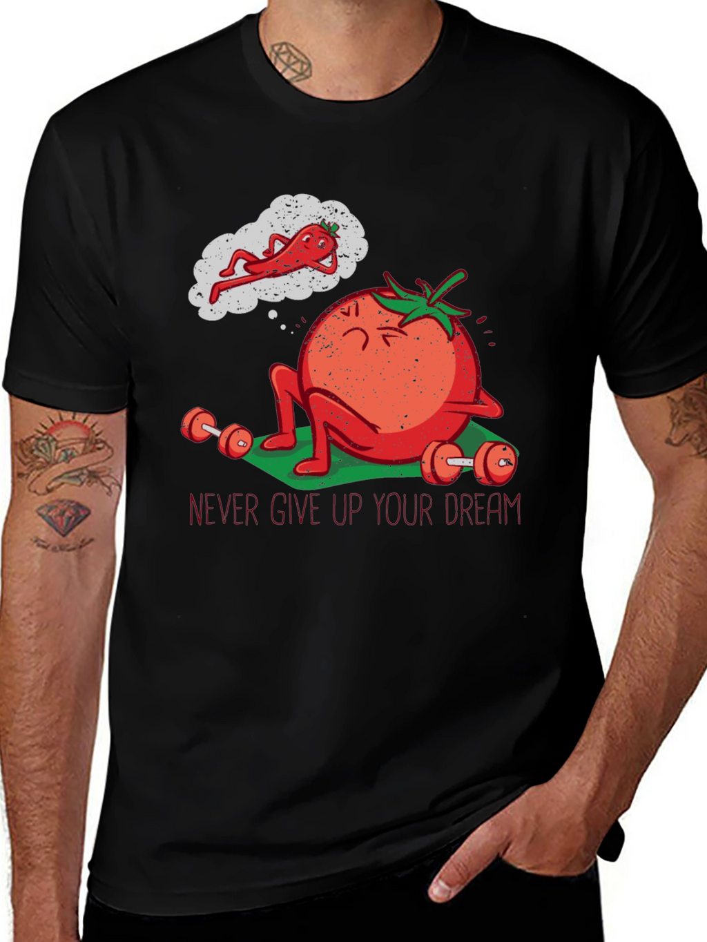 Tomato Gym Workout T-Shirt - Never Give Up!