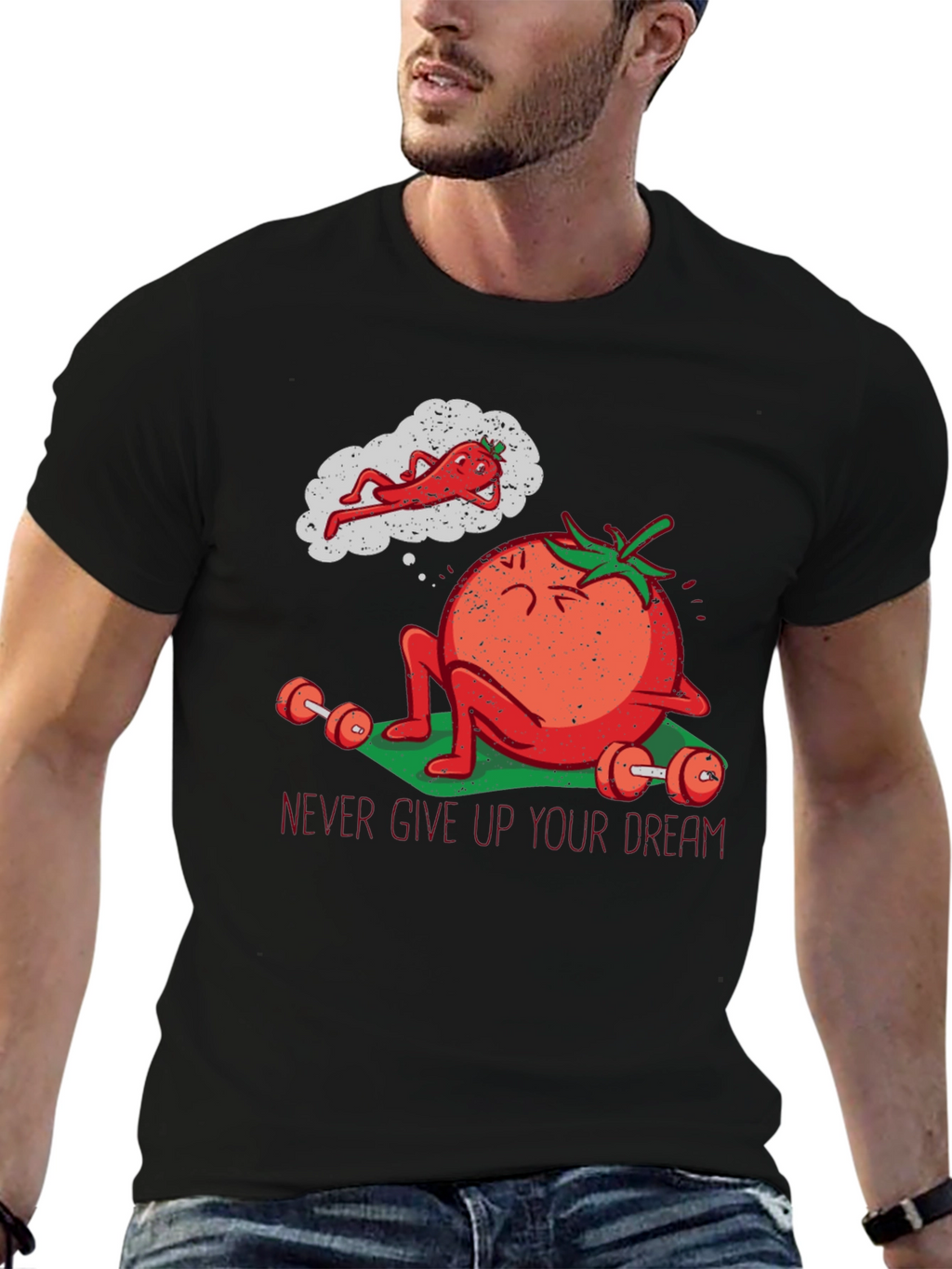 Tomato Gym Workout T-Shirt - Never Give Up!