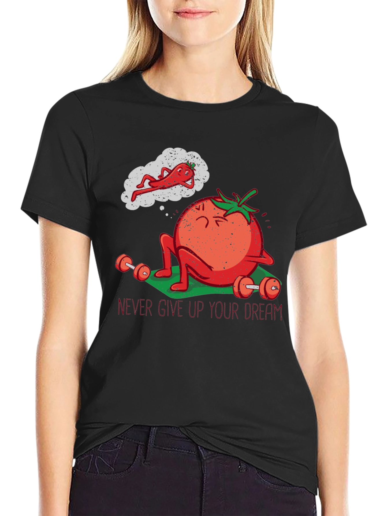 Tomato Gym Workout T-Shirt - Never Give Up!