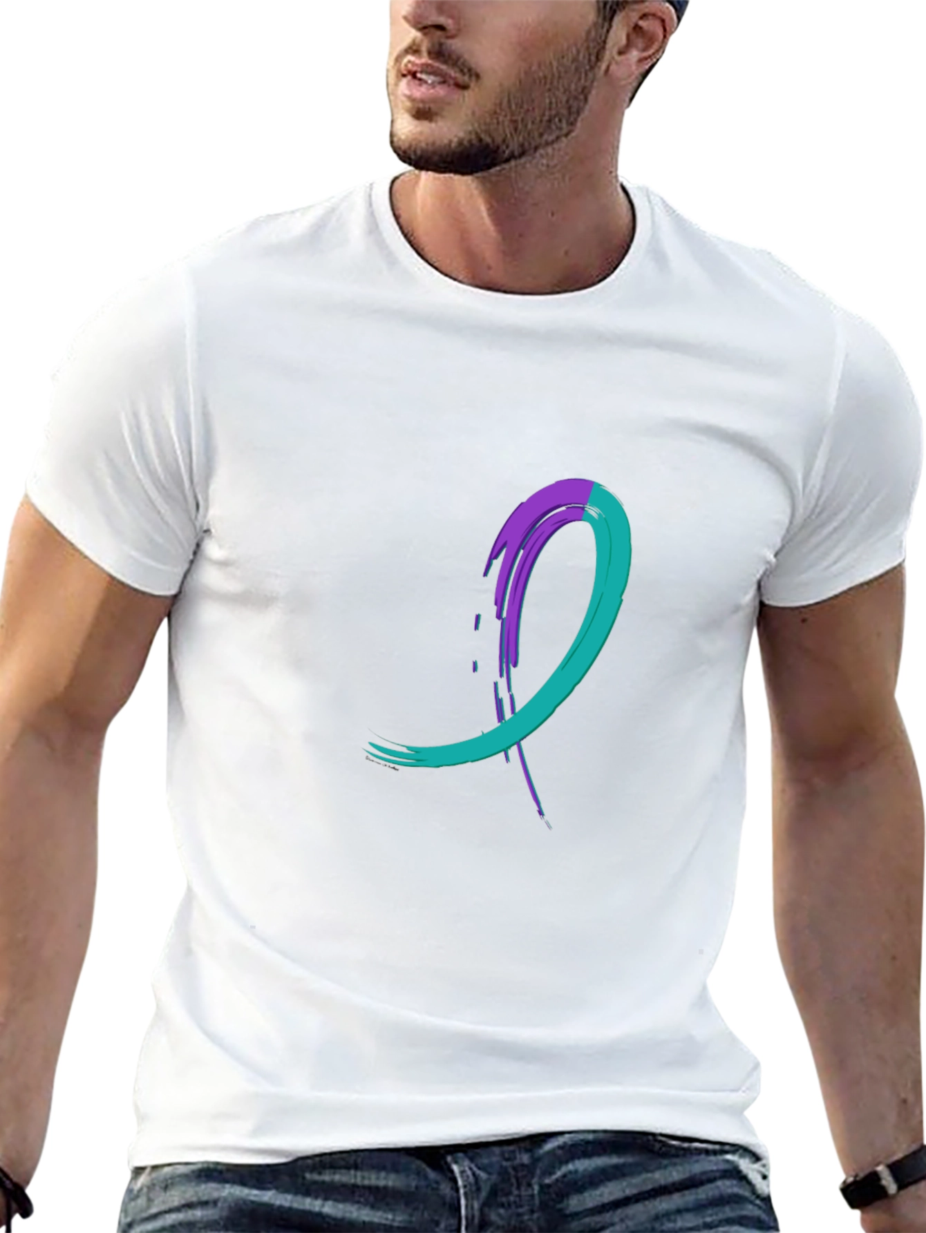 Teal & Purple Awareness Ribbon Black T-Shirt