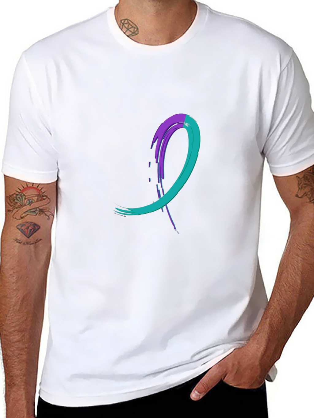 Teal & Purple Awareness Ribbon Black T-Shirt