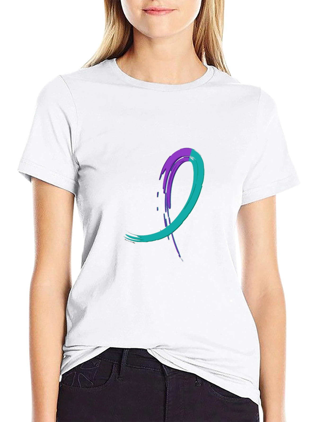 Teal & Purple Awareness Ribbon Black T-Shirt