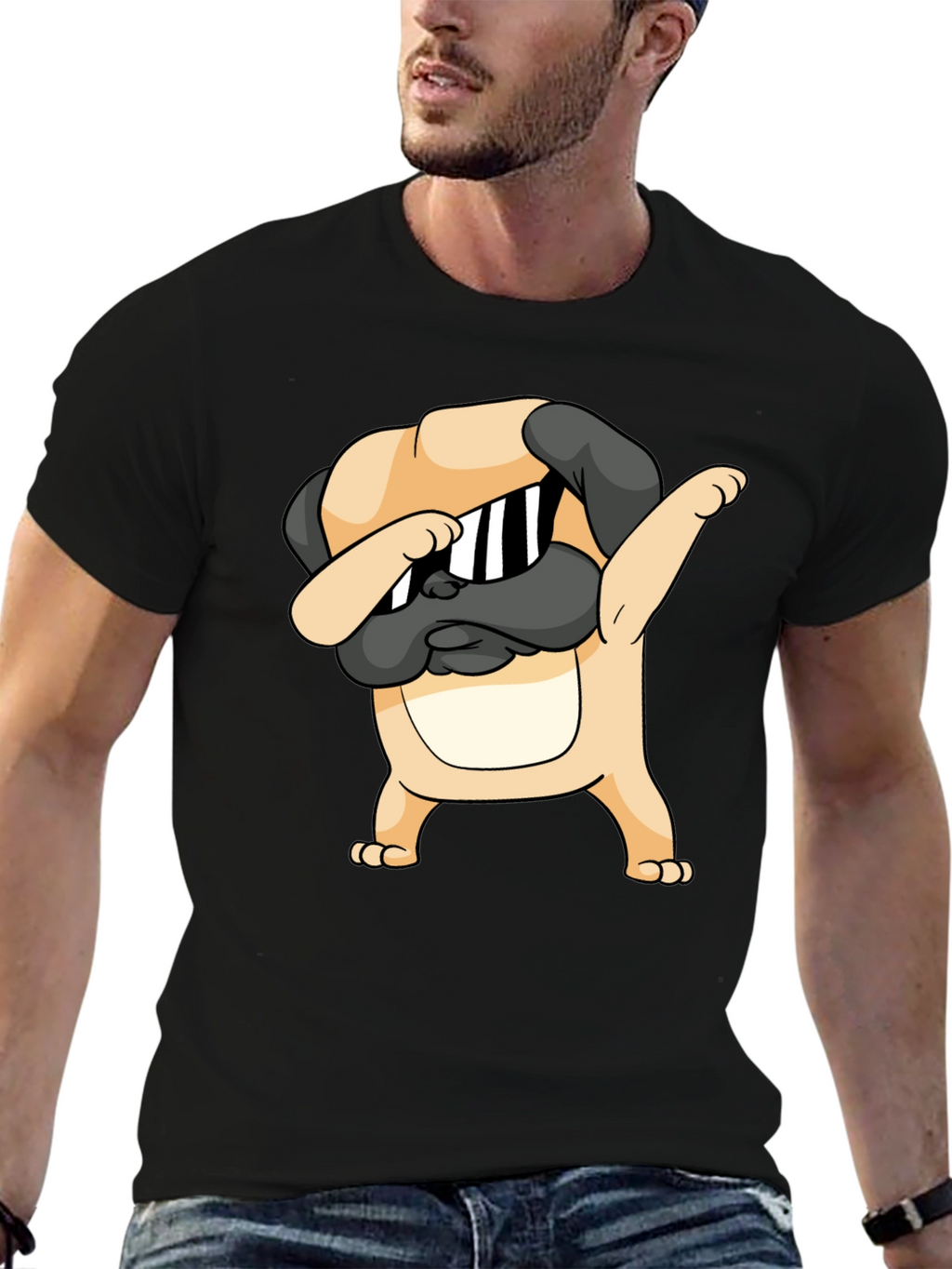Dabbing Pug Graphic Black T-Shirt