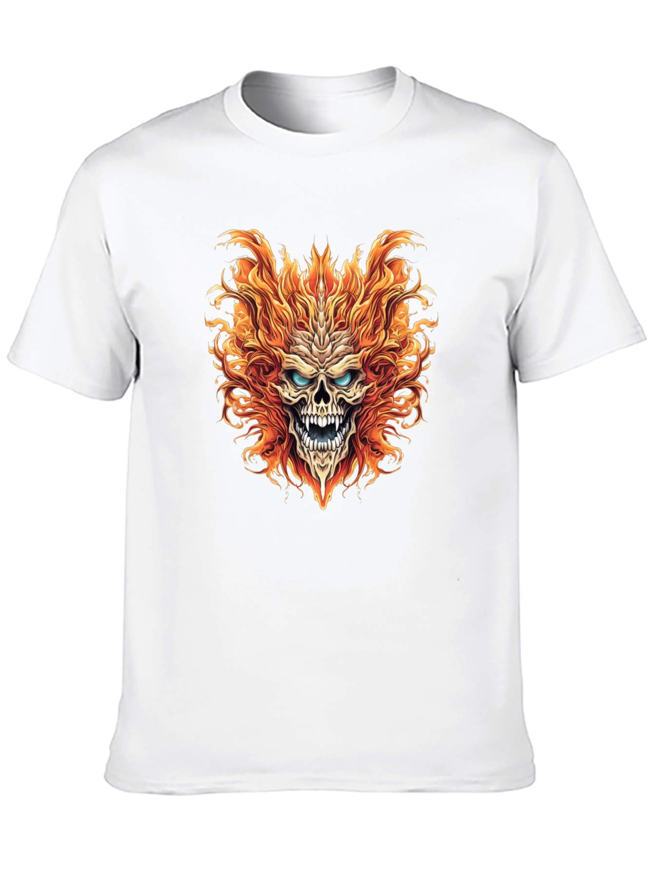 Fiery Skull Graphic Print Black T-Shirt