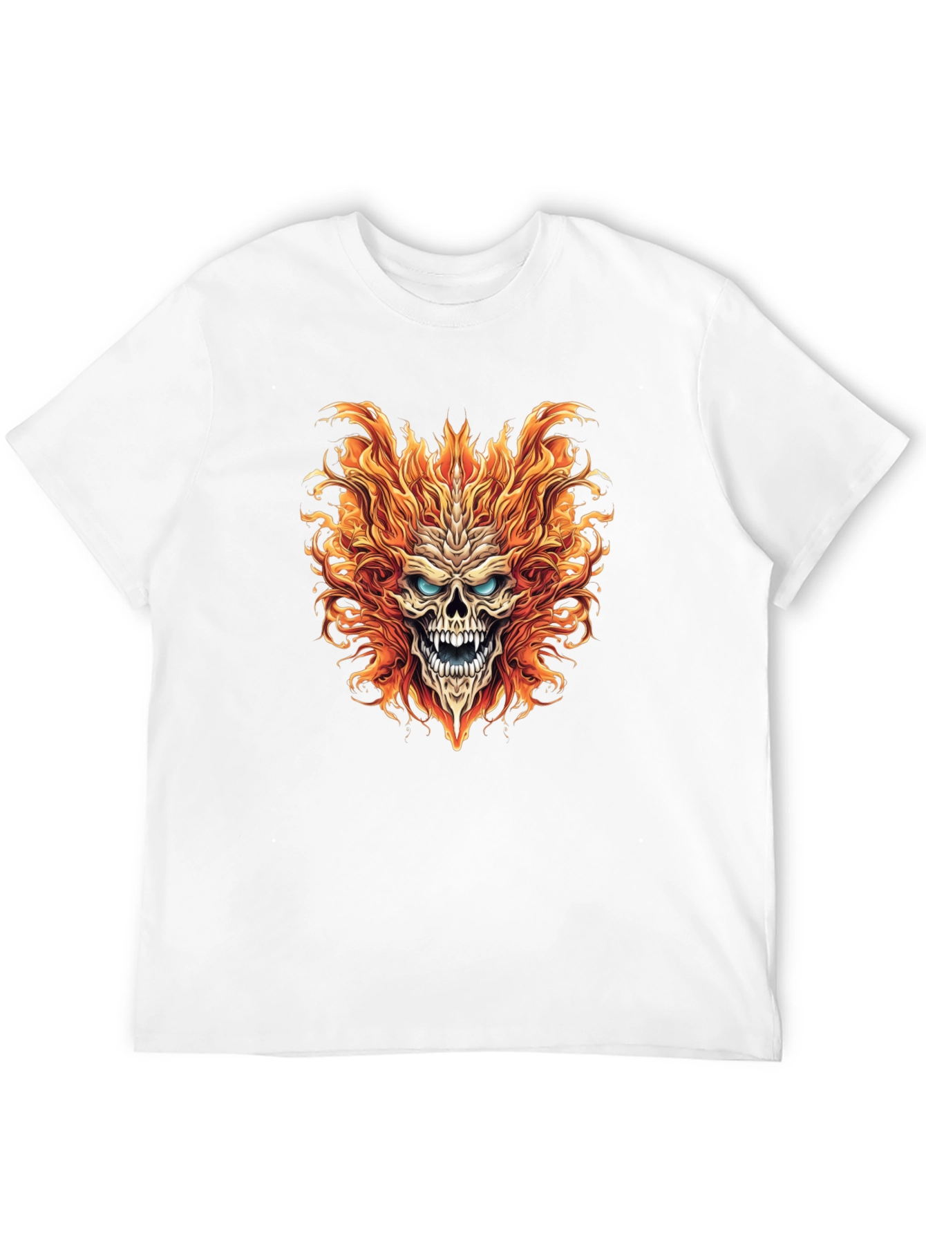 Fiery Skull Graphic Print Black T-Shirt