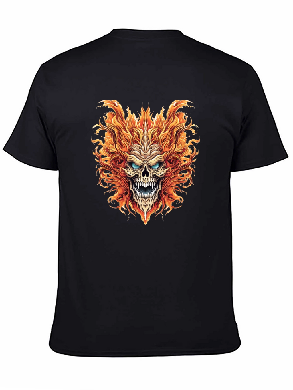 Fiery Skull Graphic Print Black T-Shirt