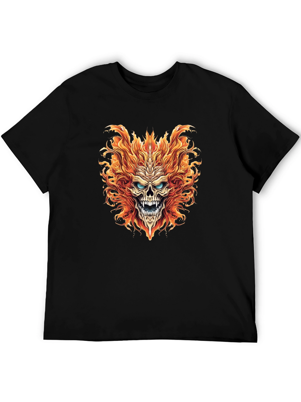 Fiery Skull Graphic Print Black T-Shirt