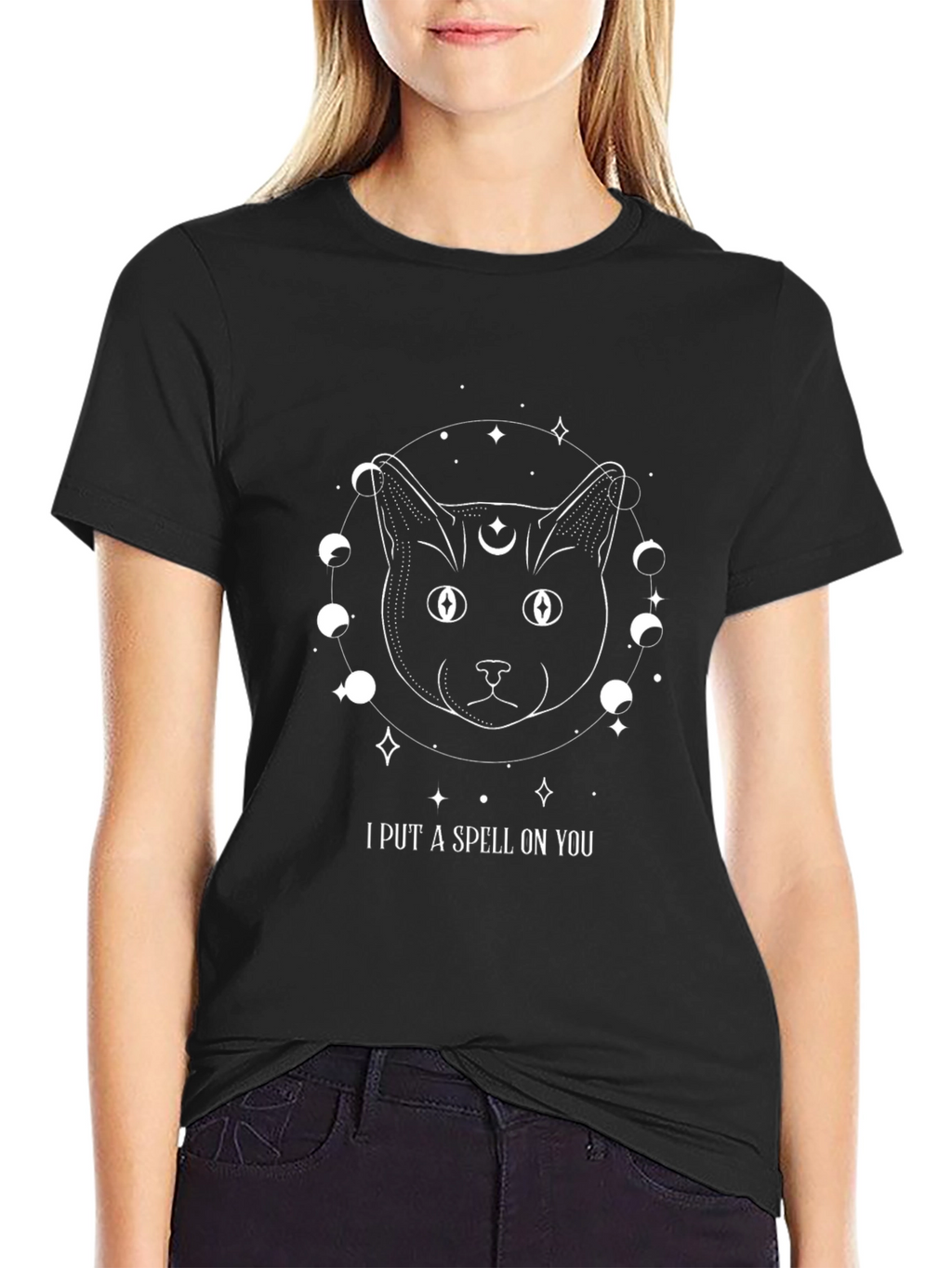 Mystic Cat Moon Phases Graphic Tee - Spellbinding Style