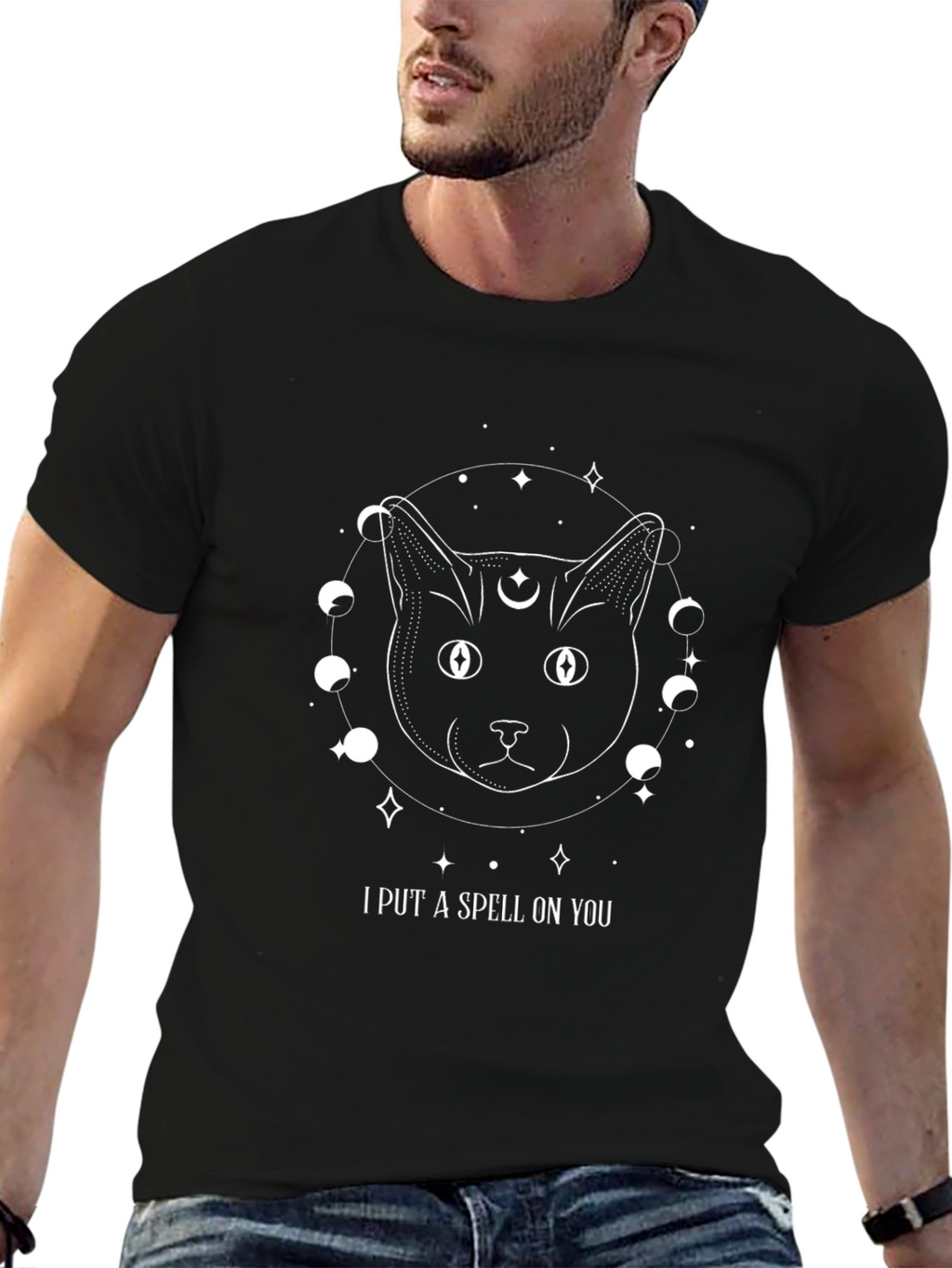 Mystic Cat Moon Phases Graphic Tee - Spellbinding Style