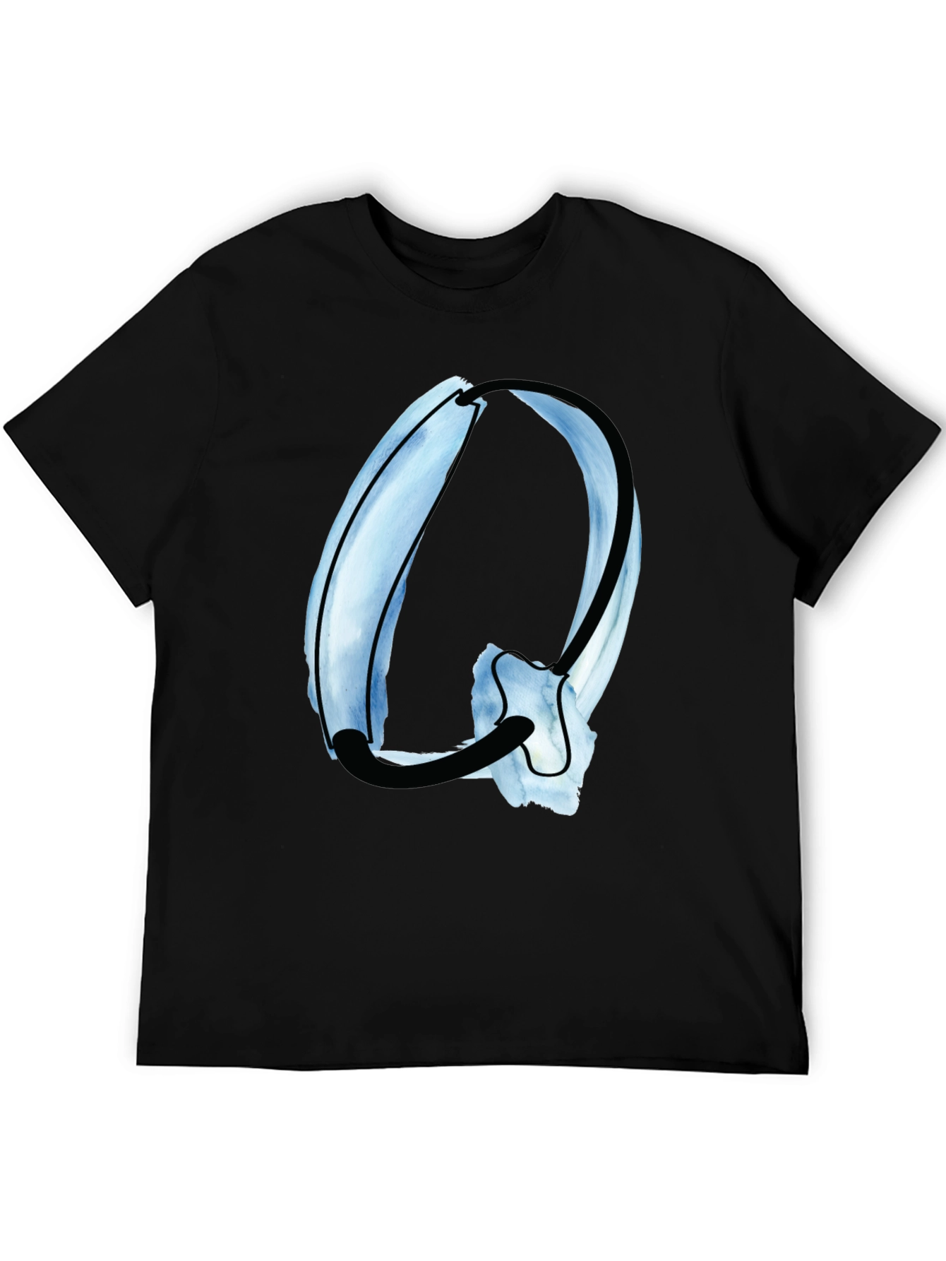 Abstract Letter Q Graphic Tee - Stylish Black Cotton Shirt