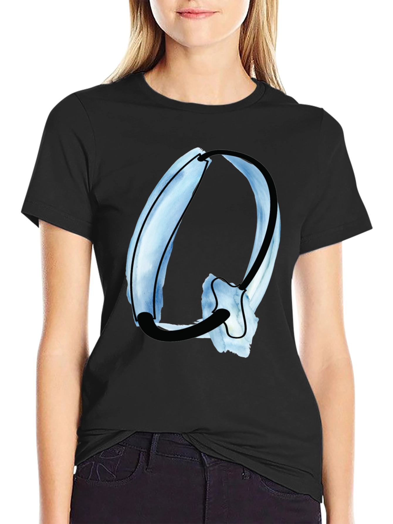 Abstract Letter Q Graphic Tee - Stylish Black Cotton Shirt