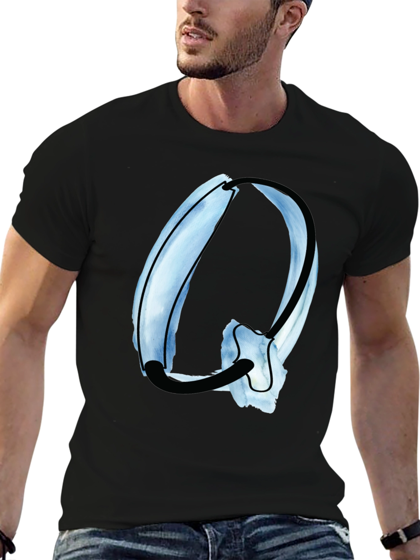 Abstract Letter Q Graphic Tee - Stylish Black Cotton Shirt