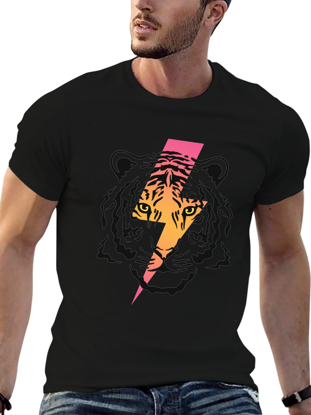 Tiger Lightning Bolt Graphic Tee - Black