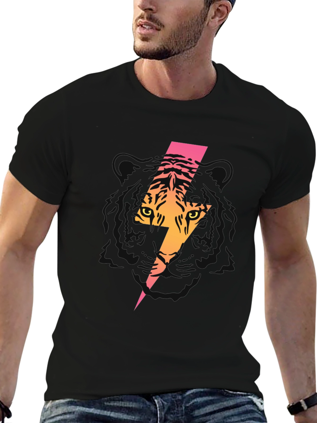 Tiger Lightning Bolt Graphic Tee - Black
