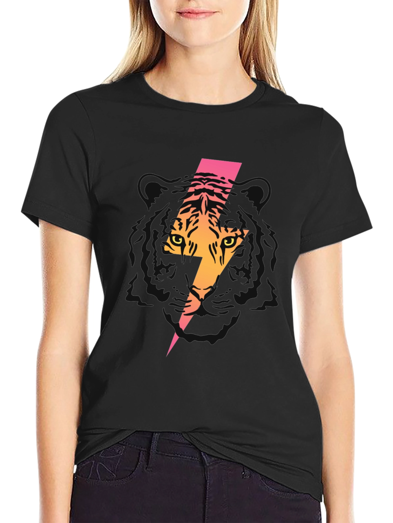 Tiger Lightning Bolt Graphic Tee - Black