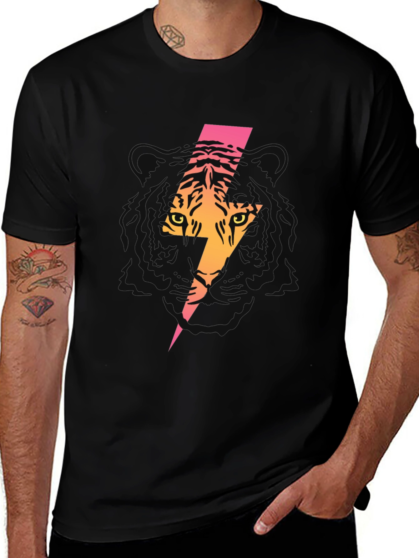 Tiger Lightning Bolt Graphic Tee - Black