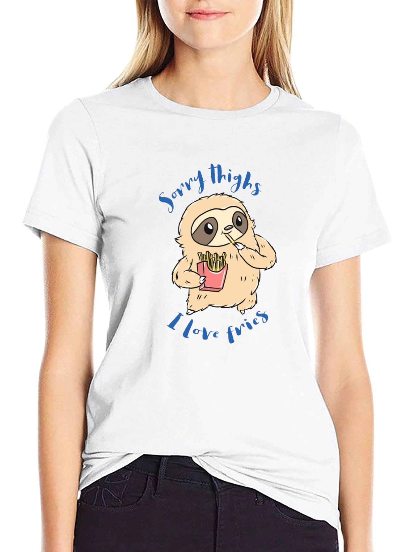 Sloth Sorry Thighs I Love Fries Graphic T-Shirt
