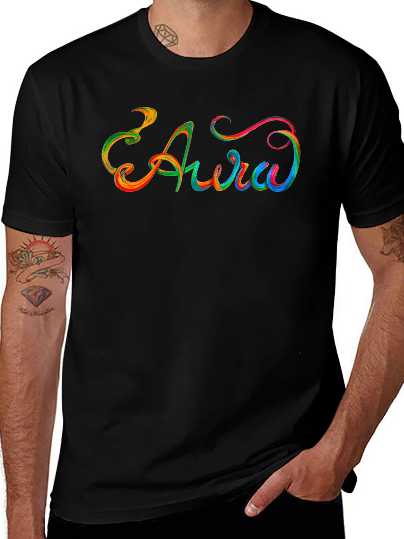 Aura Colorful Graphic T-Shirt - Black Cotton Tee
